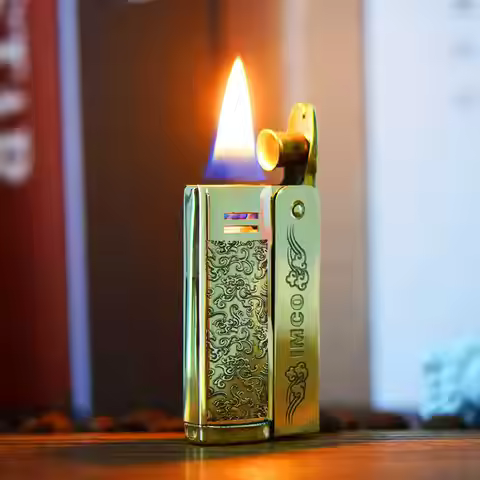 IMCO 6800 kerosene Oil Lighter Stainless Steel & Brass Vintage Design Laser Engraved Classic Tobacco