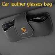 Car sun visor glasses holder leather wear-resistant sunglasses storage bag suitable for Porsche Pana