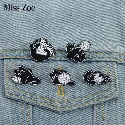 Board Games Enamel Pins Custom Cute Clever Black Cat Brooches Lapel Badges Clothes Animal Jewelry Gi