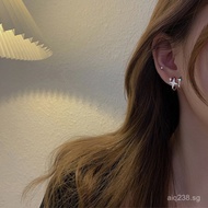 Women's Hong Kong Style Star Earrings ins Vintage s999U Shiny High-End Star Temperament Pure Silver 