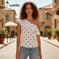 (Fashion_3) Lovito Casual Polka Dot Ruffle Blouse for Women L177AD670 Lovito Blouse Ruffle Polka Dot