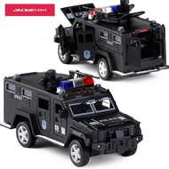 ใหม่1:32ตำรวจ SWAT ป้องกันการหักหลังรถหุ้มเกราะรถบรรทุกล้อแม็กรถยนต์รุ่นที่มีดนตรีกระพริบดึงกลับสำหรับของเล่นเด็ก