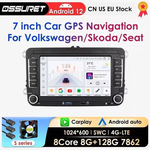 8G 128G Android 12 Car Radio for VW Polo golf 5 6 Plusat Pass B6 Jetta Tiguan Touran Sharan Scirocco