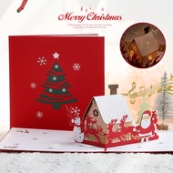 3D Pop Up Christmas Greeting Card Music Lights Santa Claus Merry Christmas Cards Creative New Year Message Card Gift