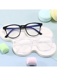 2對兒童方形清晰鏡片眼鏡防藍光,抗輻射電腦和電視屏幕眼鏡,含眼鏡盒和眼鏡布