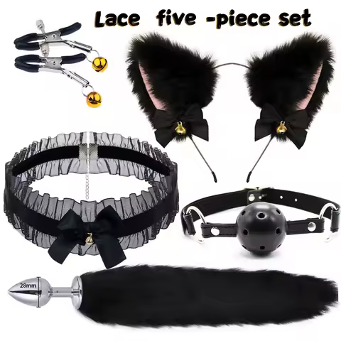 Fox Tail Butt Plug Set - Metal Anal Plug withEars Headband for Role Play Fantasy &Sensory Tease ( Ki