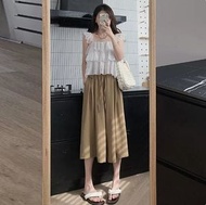 ONE - 小個子半身裙棉麻七分闊腿褲【卡其色】尺碼【S-XL】【下單後聯絡客服確認發貨尺碼】#F334002144