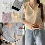 A025 Button Straight Grain Short Top 98 C 98doci Summer Wear