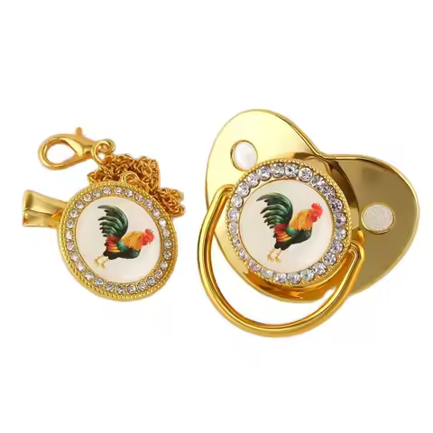 Cartoon Rooster Baby Pacifier With Chain Clip Cock Baby Dummy Soother Nipple