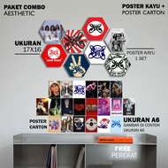 Paket Combo Aesthetic Poster Kayu Hexagon slank + Poster slank Ukuran A6 Free Perekat