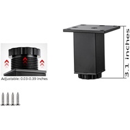 Furniture Cabinet Metal feet Adjustable Stainless Steel Kitchen feet Square Black 3.1x2.7inch, with 
