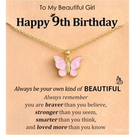 Happy 5 6 7 8 9 10 11 12 Year Old Girl Birthday Gift, Adjustable Butterfly Necklace Gifts Jewelry wi