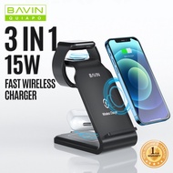 BAVIN PC055 3in1 Multi-functional 15Watts Phone Stand Wireless Charger For iPh / Watch & Earbuds