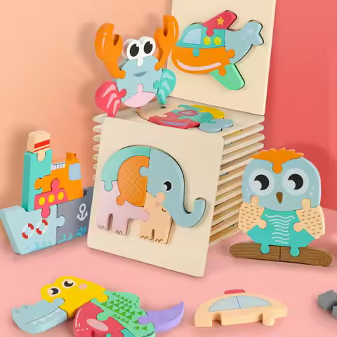 High Quality Baby 3D Wooden Puzzle Educational Toys Early Learning Cognition Kids Cartoon Grasp Inte