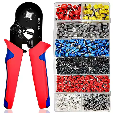 Ferrule crimping tool kit AWG23-7 adjustable ratchet wire crimping pliers with 1250PCS ferrules kit 