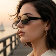 Unisex Modern Oval Shades, Black Frame with Case