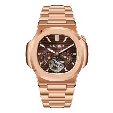 Reef Tiger Men Automatic Watch Luxury 44mm Square Mechanical Wristwatch 5ATM Luminous Sapphire Small
