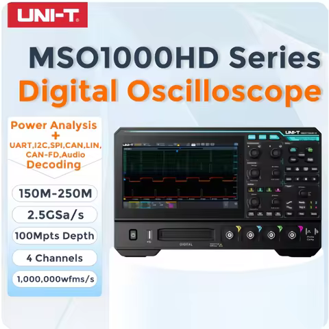 UNI-T MSO1000HD-S 12bit High-Res Oscilloscope | 150M/250MHz 4CH 2.5GSa/s | Bode plot Analyzer&CAN-FD