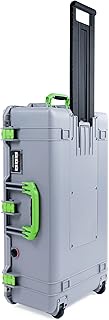 Silver Pelican 1615 Air case with Lime Green Handles & latches. Comes Empty & with Wheels.