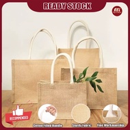MUJI Style Reusable Burlap Tote Women Jute Shopping Grocery Bag with Handle Large Capacity Storage O