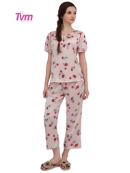 Bộ dài nữ ngắn tay B631 Tvm Luxury Homewear chất liệu satin