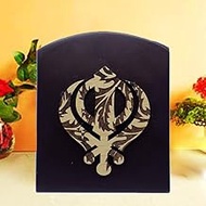 Khanda Sahib Sikh Religious Symbol in Wood for Car Dashboard | Table top Mandir Pooja Home Decor | O