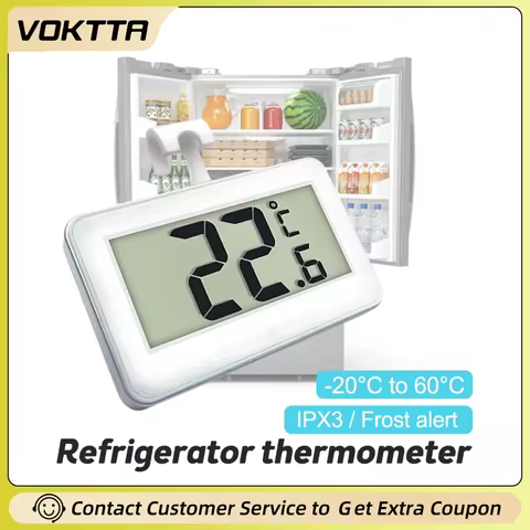 Digital Refrigerator Thermometer Waterproof Room Thermometer Fridge Alarm Thermometer Hygrometer wit