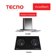 (HOOD + HOB) Tecno KA 9808 / KA9808 High Line Glass Chimney Cooker Hood + Tecno T 22TGSV / T22TGSV (70cm ) 2-Burner Tempered Glass Cooker Hob