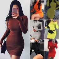 Knitted Sweater Dress Winter High Neck Long Sleeve Bodycon Dress Sexy Robes Night Club Wear