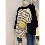 t shirt oversize t shirt ootd t shirt budak perempuan t shirt lengan panjang perempuan Rasa mewah, baju asas lengan raglan bergaya atas, baju berjalur cantik, wanita kemeja-T lengan panjang yang bergaya