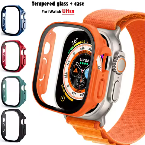 Glass+case For Apple Watch Ultra 49mm PC Bumper+Screen Protector Tempered luxury box Cover for apple
