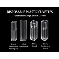 Disposable Plastic Cuvettes (Semi‐Micro & Standard Volumes) 100pcs/box