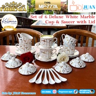 FIORENZA 6 pairs of cups set + spoon + lid series duluxe white marble 220ml / tea set coffee cup and