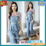Cod Wse390 - Set 3In1 Denim Flow Top + Pants + Buckle Size Fit L To Xl Ld 100 Cm Pj 62 Cm Pj Pants 9