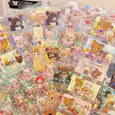 5 die-cut stickers cartoon cute Hello Kitty Rilakkuma stickers animated handmade material glitter la