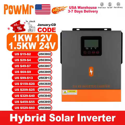 PowMr 1KW 1.5KW Hybrid Solar Inverters 24V 12V to 220V Pure Sine Wave With 80A MPPT Solar Charge Con