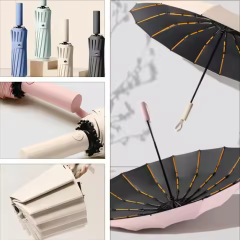 32 Rib Large Automatic Umbrella, Portable Windproof Folding Umbrella, UV Protection Umbrella, Waterp