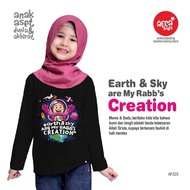 Afrakids AF 225 Earth & Sky Are My Rabb's Creation muslim girls' long-sleeved black t-shirt for ages