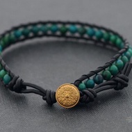 矽孔雀石黑色皮革石頭串珠手鐲手鍊時髦