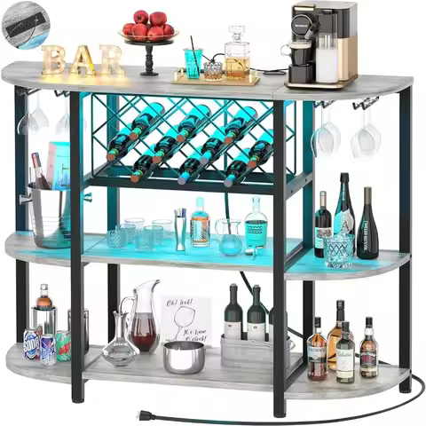 Bar Cabinet , Freestanding Floor Table for Liquor Glass Holder Wine Rack Storage, Bar Cabinet