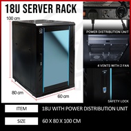 AmpAudio 18U Server Rack 80 cm Deep Cabinet Glass Door with PDU & Free Tray