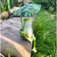 Frog wearing lotus leaf, frog decorating fish tank, rockery, study table, work corner