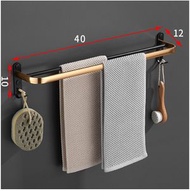 免打孔浴室壁掛毛巾架（鋁單桿-黑金40CM）
