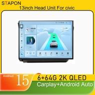 STAPON 13inch 6+64GB for honda-civic-2012-2015 android15 2k 1920x1200p screen carplay android auto 2