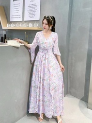 IOS Rafifah Maxi Dress Motif Bunga Gamis Wanita Muslim Korean Style