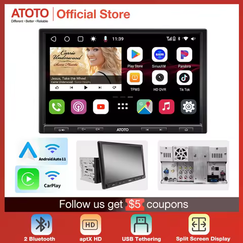 ATOTO 10.1 Inch Car Radio Multimedia Player 2din Android 10.0 Stereo GPS Navigation Wireless CarPlay