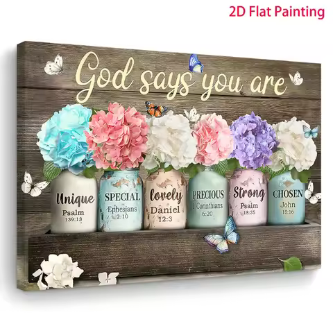 A Wooden Frame Canvas Painting - Bible Verse Wall Art，With floral light color（Pink、Blue、purple、White