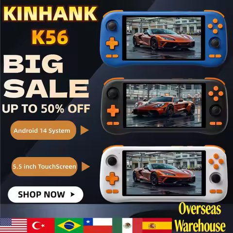 KINHANK K56 Handheld Game Console 5.5'' Touch Screen 50 Emulators for PS1/PSP/DC/SS 5000mAh WIFI5 An