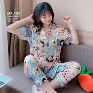 Korean pajama terno for women sleepwear adult dress nightwear set fashion pantulog clothes pambahay