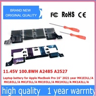 1 A2485 M1 A2527 A2780 M2 Laptop Battery for Apple MacBook Pro 16" 2021 Year MK1E3LLA MK183LL MK1F3L
